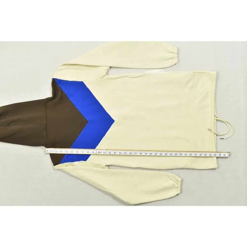 Tory Burch French Terry Hoodie Sweater Sz S Sesame Vivid Coal Colorblock 1/4 Zip